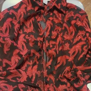Women's Red and Black Patterned Shirt